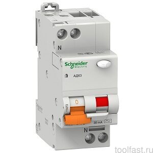 11474 Диф. автомат Домовой-АД63 тип AC 1п+N 30мА 16А "SCHNEIDER"
